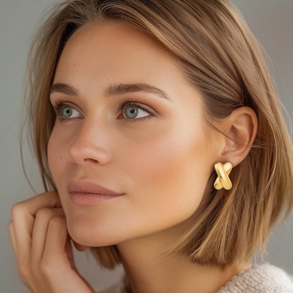 IceCarats 14K Yellow Gold Extra Large X shaped Crisscross Stud Earrings 22mm 7/8 inch Lightweight, Omega Back, Geometric For Her