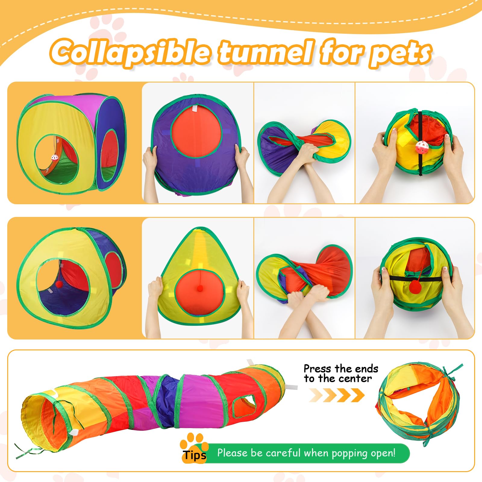 Interaktives Katzenspielzeug Katzentunnel Spieltunnel 3 in 1 Katzenzelt für Katzen Hund Hasen Kinder Faltbarer Kaninchen Tunnel Cat Toy Rascheltunnel mit Aufbewahrungspaket für Innen und Outdoor