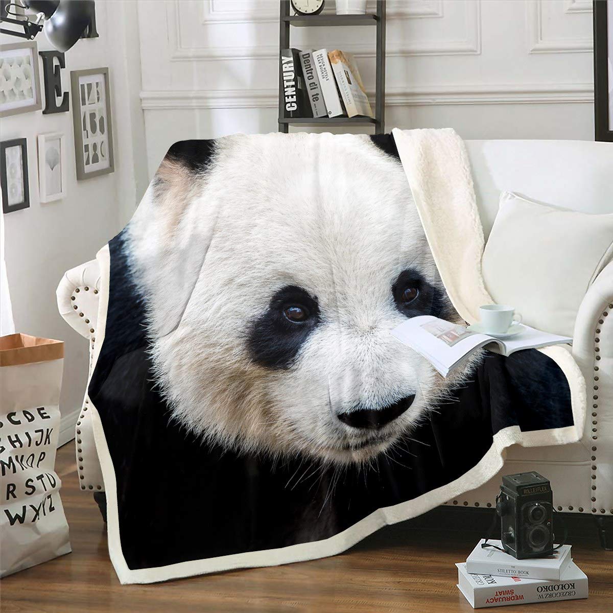 Panda Plush Blanket 3D Panda Printed Sherpa Blanket for Kids Boys Girls Cute Animal Pattern Fleece Throw Blanket Luxury Soft Fuzzy Blanket for Sofa Bed Couch Single 50"x60" — image 1
