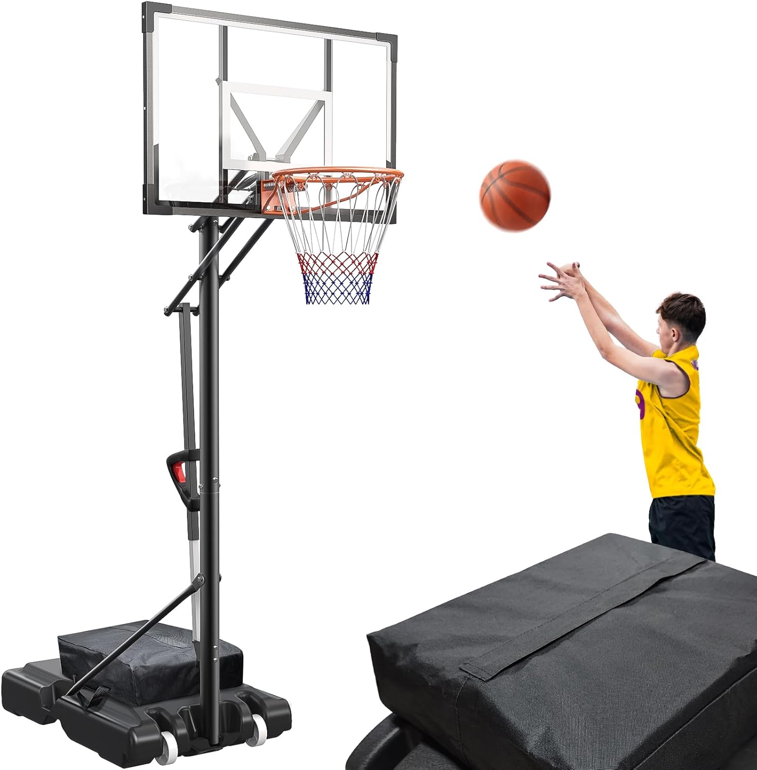 Basketball Hoop Outdoor Adjustable Portable Pool Basketball Hoops & Goals 44" Backboard & Wheels for Kids Youth Adults, Backyard, Driveway, Indoor Play
