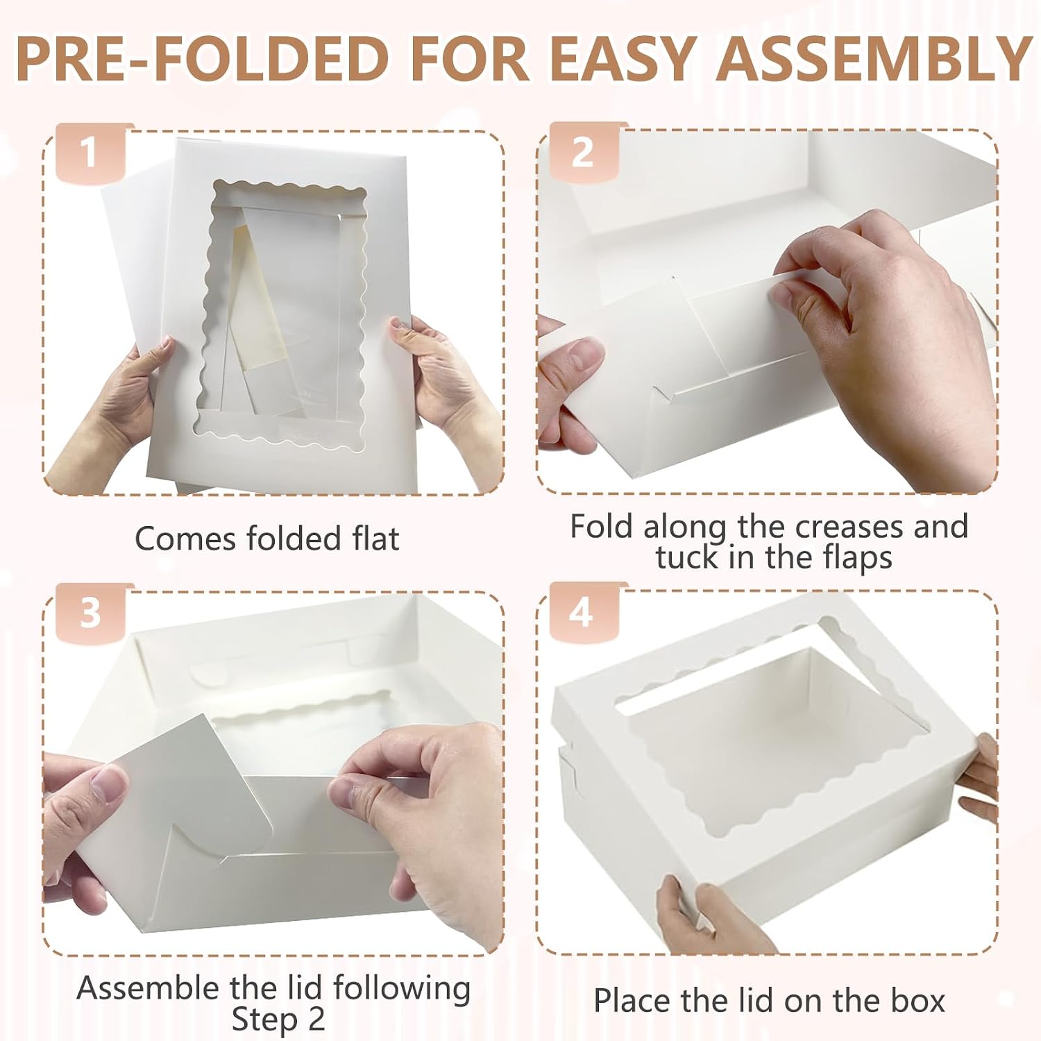 8 Pack Rectangle Quarter Sheet Cake Boxes with Window, 14x10x4 Inch White 1/4 Sheet Bakery Boxes for Pastry Baking Cake, Cupcakes, Donuts, Cookies, Pie Treat Packaging