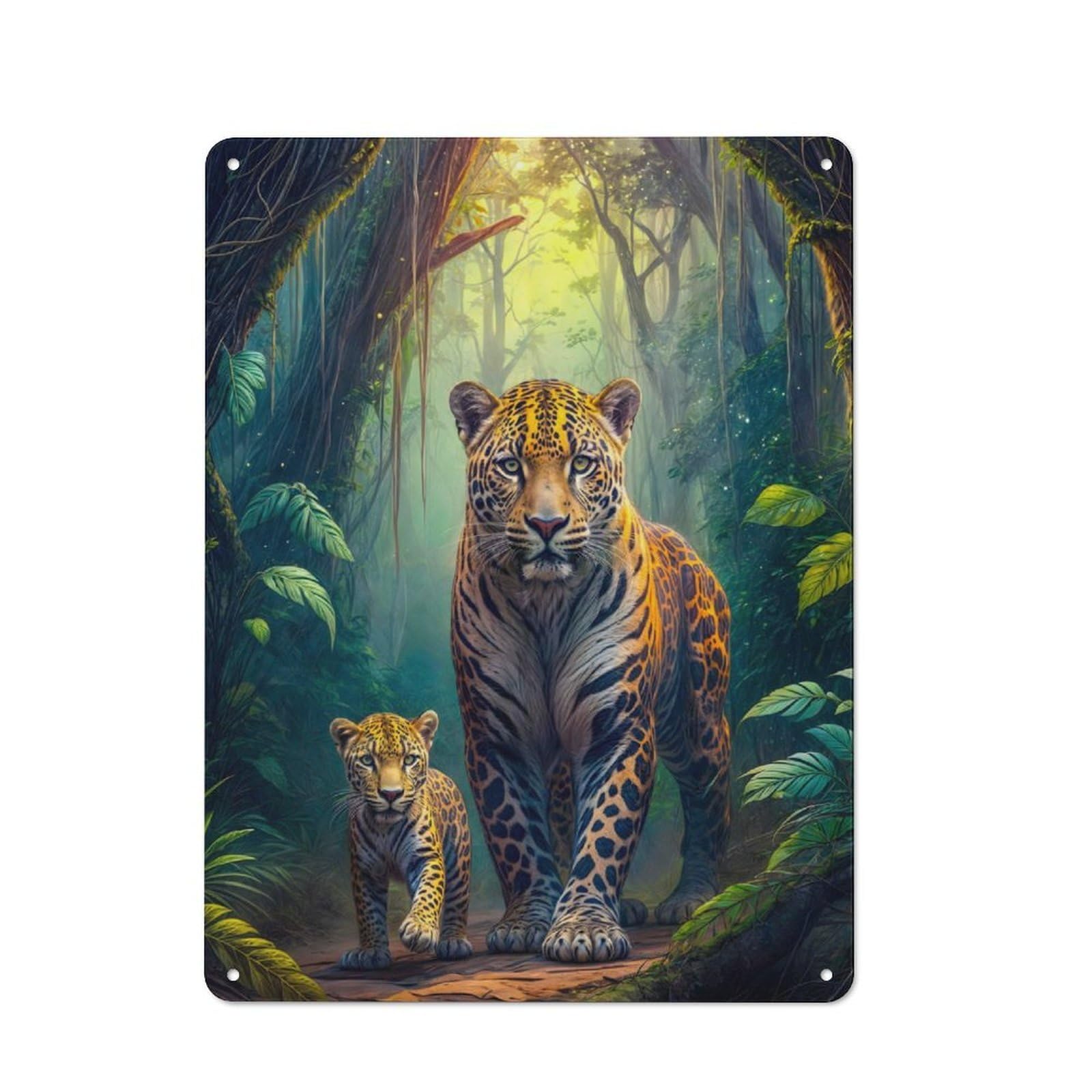 Junmoney Jungle Jaguar Family Cottage Style Metal Wall Decor 40X30cm, Farmhouse Metal Sign For Farmhouse Kitchen, Pantry Or Dining Area
