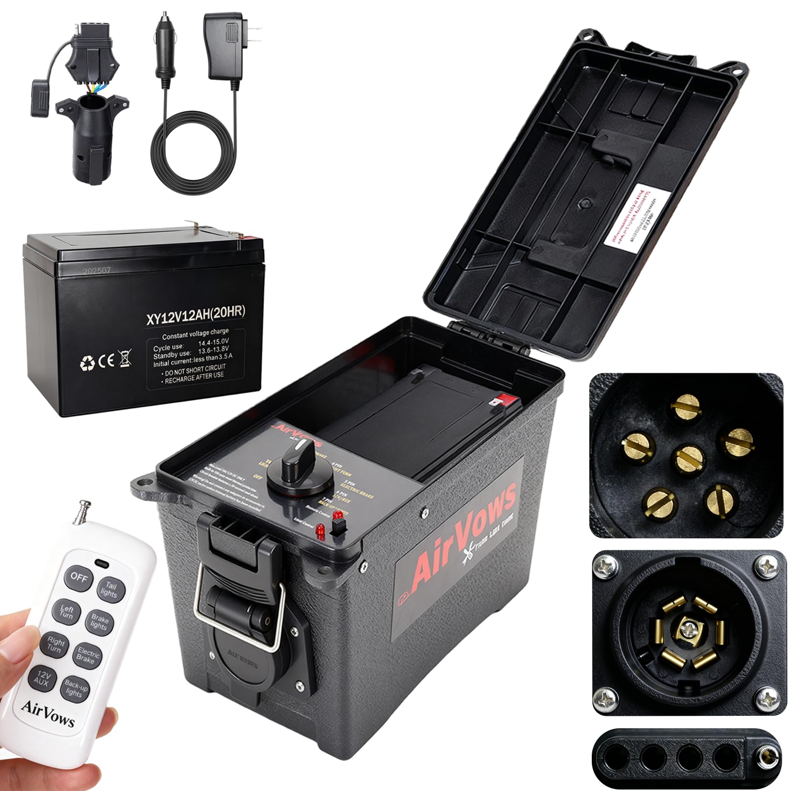 Photo 1 of Trailer Light Tester Box with 12V 12Ah Battery,Remote Control Function with 98 FT Range, 7-Way Flat (Spade) Pin,6-Way Round Pin,4/5-Pin Connectors,IPX8 Waterproof Case,2-Year Warrnaty
