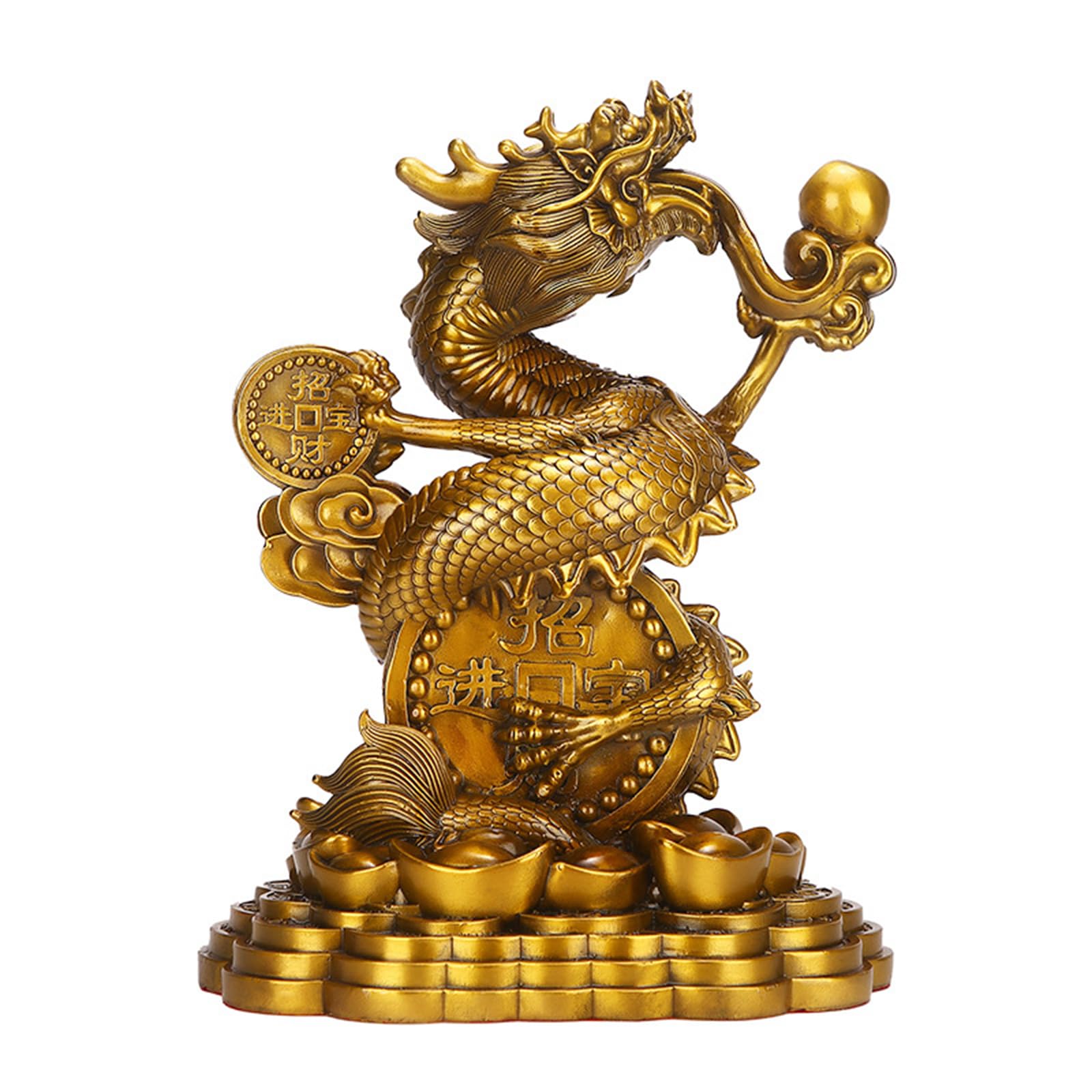 NHDVDVAV Gold Dragon Statue Sculpture Feng Shui Brass Figurines Decor Home Office Desktop Tabletop Ornaments Decoration Good Lucky Gifts,15 * 10 * 20.5cm