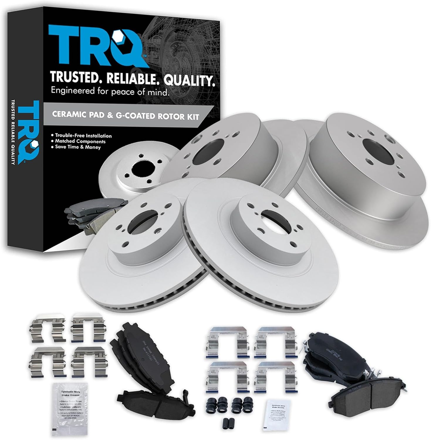 TRQ Front and Rear Brake Pad and Rotor Set Ceramic Vented G Coated Rotors Compatible with 2012-2014 Subaru Impreza 2016-2017 Crosstrek 2014-2018 Forester 2013-2015 XV Crosstrek