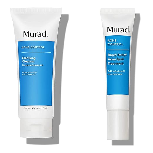 Murad Acne Control Bundle with Rapid Relief Acne Spot Treatment with 2% Salicylic Acid (0.5 fl oz) and Clarifying Cleanser with Salicylic Acid - gentle exfoliating facial cleanser (6.75 oz)