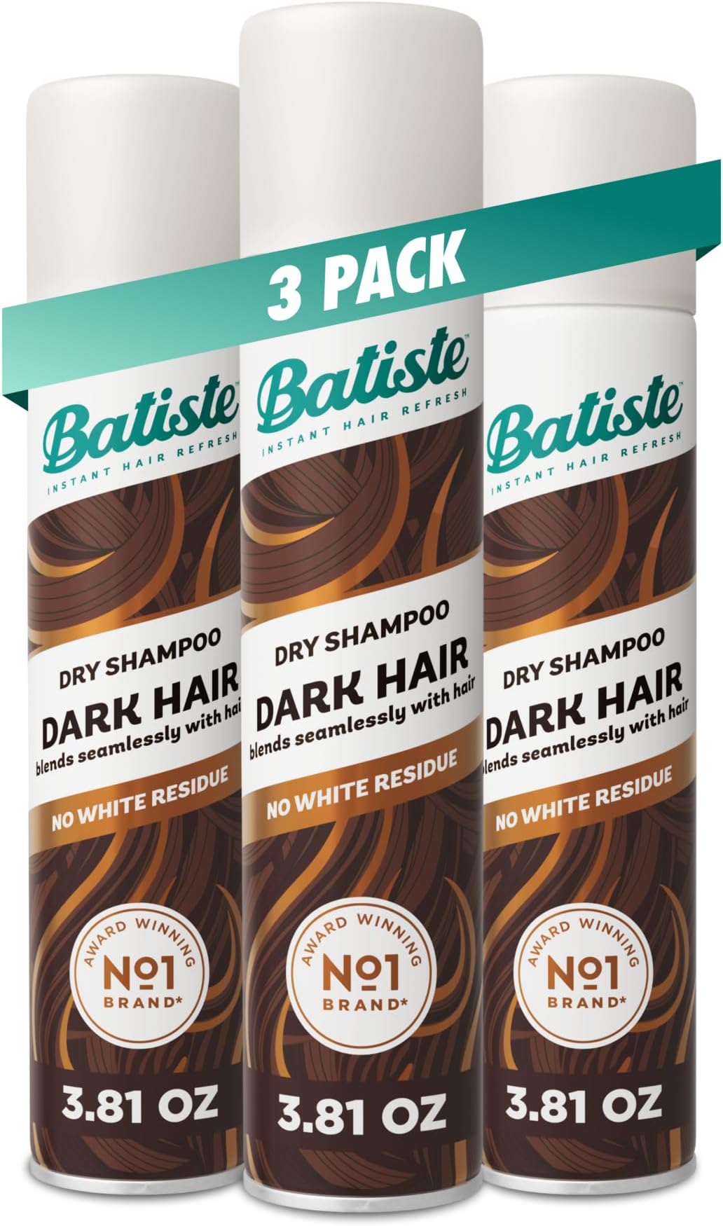 Batiste Dark Dry Shampoo, Waterless shampoo, 3.81oz 3 pack