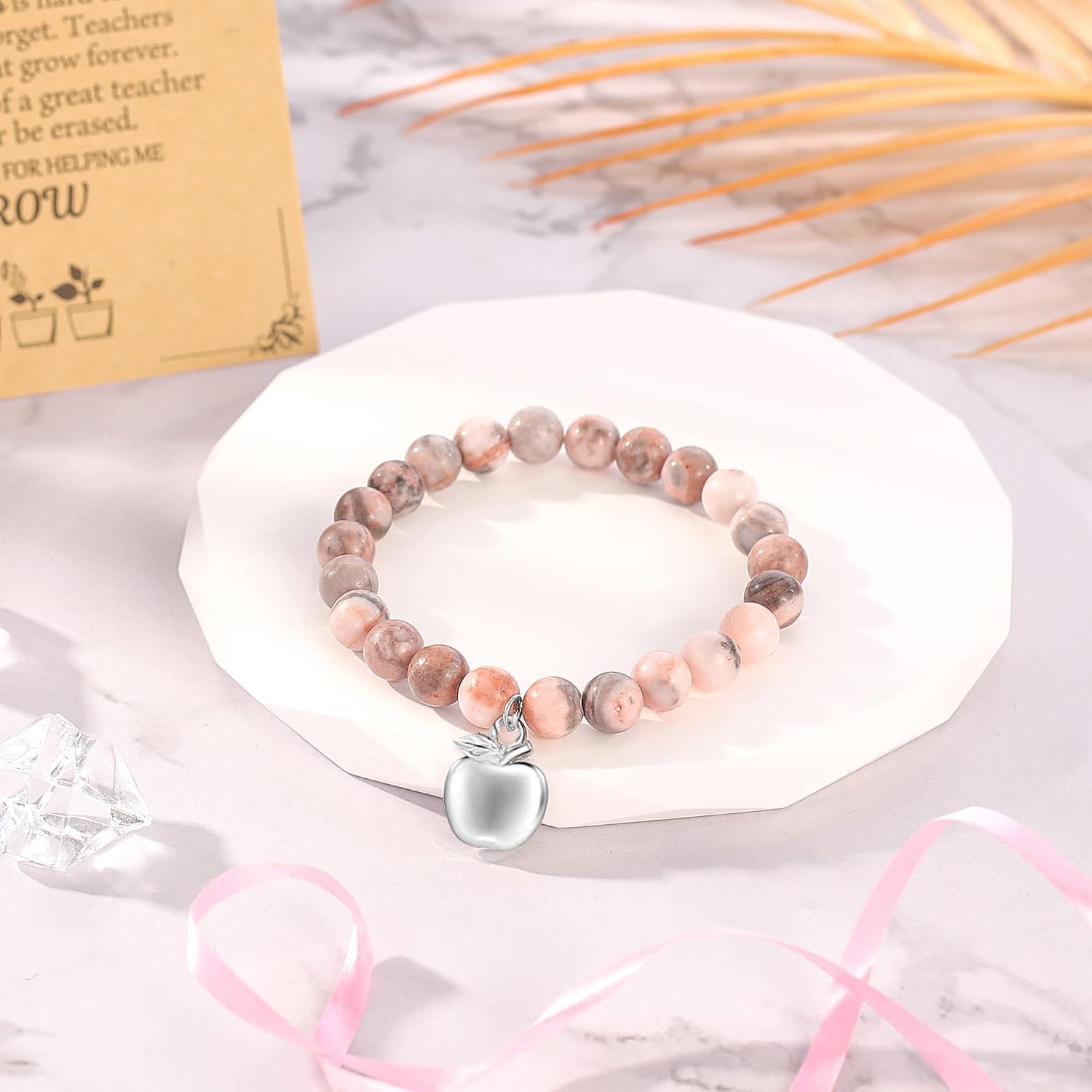 U-Zomir Teacher Appreciation Gifts for Women, Teacher Gifts Natural Stone Bracelet with Message Card for Appreciation Week Christmas Valentines from Student image 2