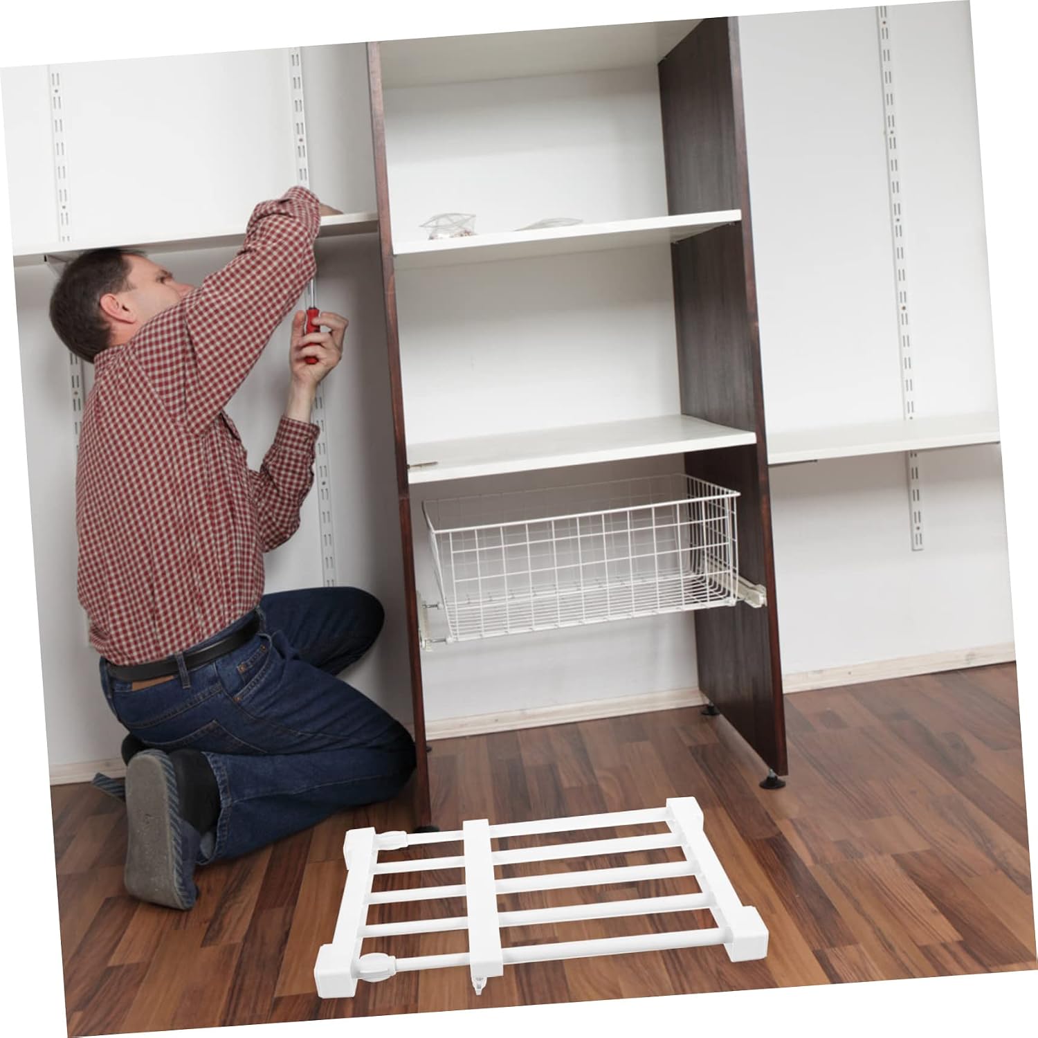 Adjustable Wear-Resistant Tension Shelf Detachable Closet Organizer for Laundry Room Kitchen Bathroom Space-Saving Storage White