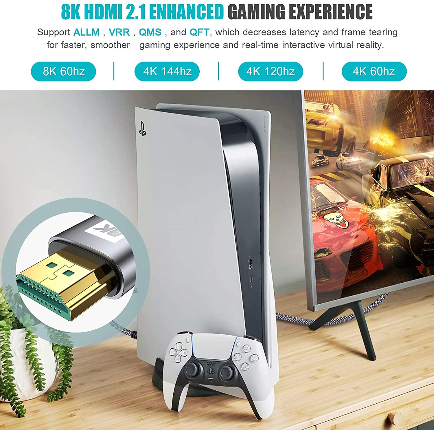 AviBrex Cavo HDMI 8K 6m, Cavi HDMI 2.0 a/b ad alta Velocità con Ethernet, Supporta 4K 60Hz HDR 2.0/1.4a, Video UHD 2160p, Ultra HD 1080p, 3D, compatibile PS3, PS4, TV, Computer e Monitor
