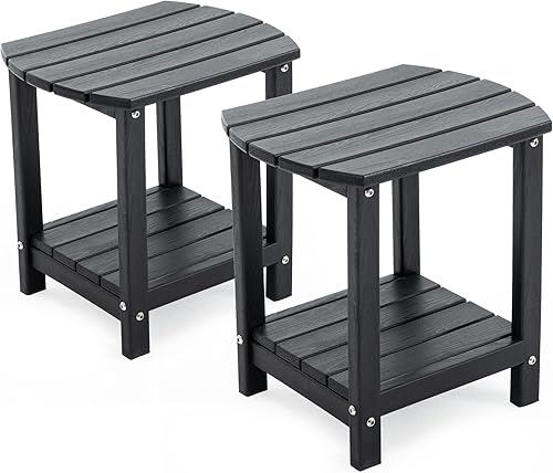 Adirondack - Mesa auxiliar pequeña para exteriores, resistente a la intemperie, HDPE con almacenamiento de 2 niveles para hoguera, balcón, jardín,