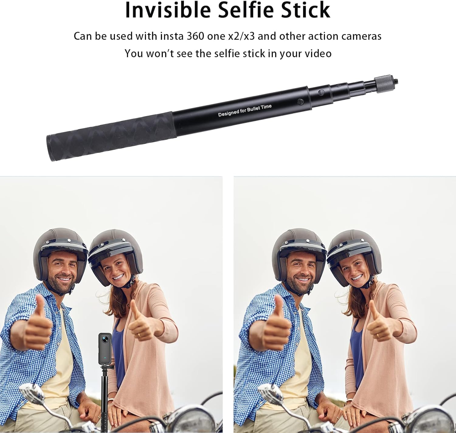 Motorcycle Bracket Handlebar Mount with Invisible Insta 360 Stick for Bikes and Bicycles, 360 Adjustable for Insta 360 X5 X4 X3 X2 Go Pro, DJI osmo Action Cameras Accessories (Mount + Stick) — Amazon image 3