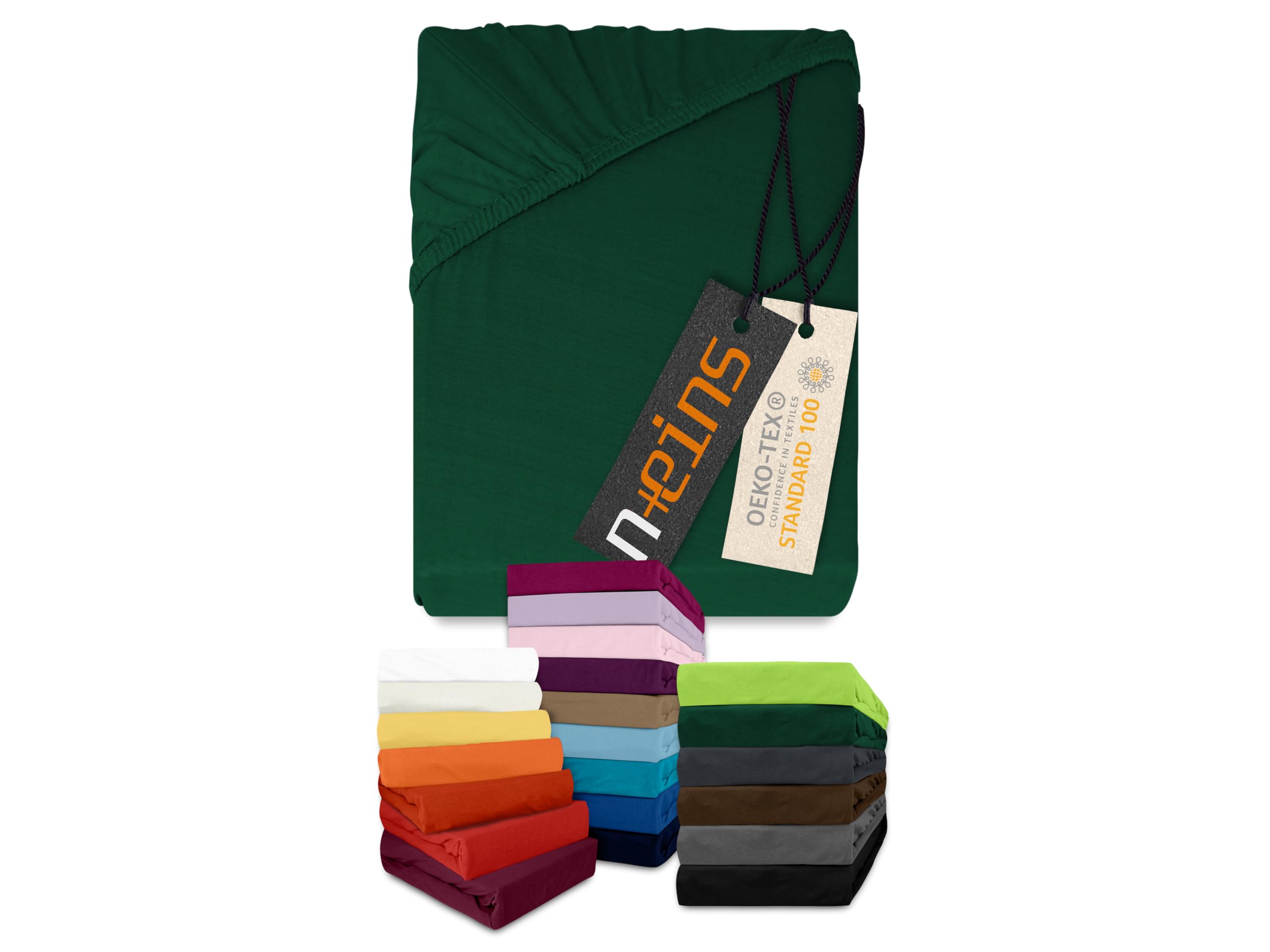 npluseins Classic Jersey Fitted Sheet - 100% Cotton 159.192, 80-90 x 190 cm, dark green