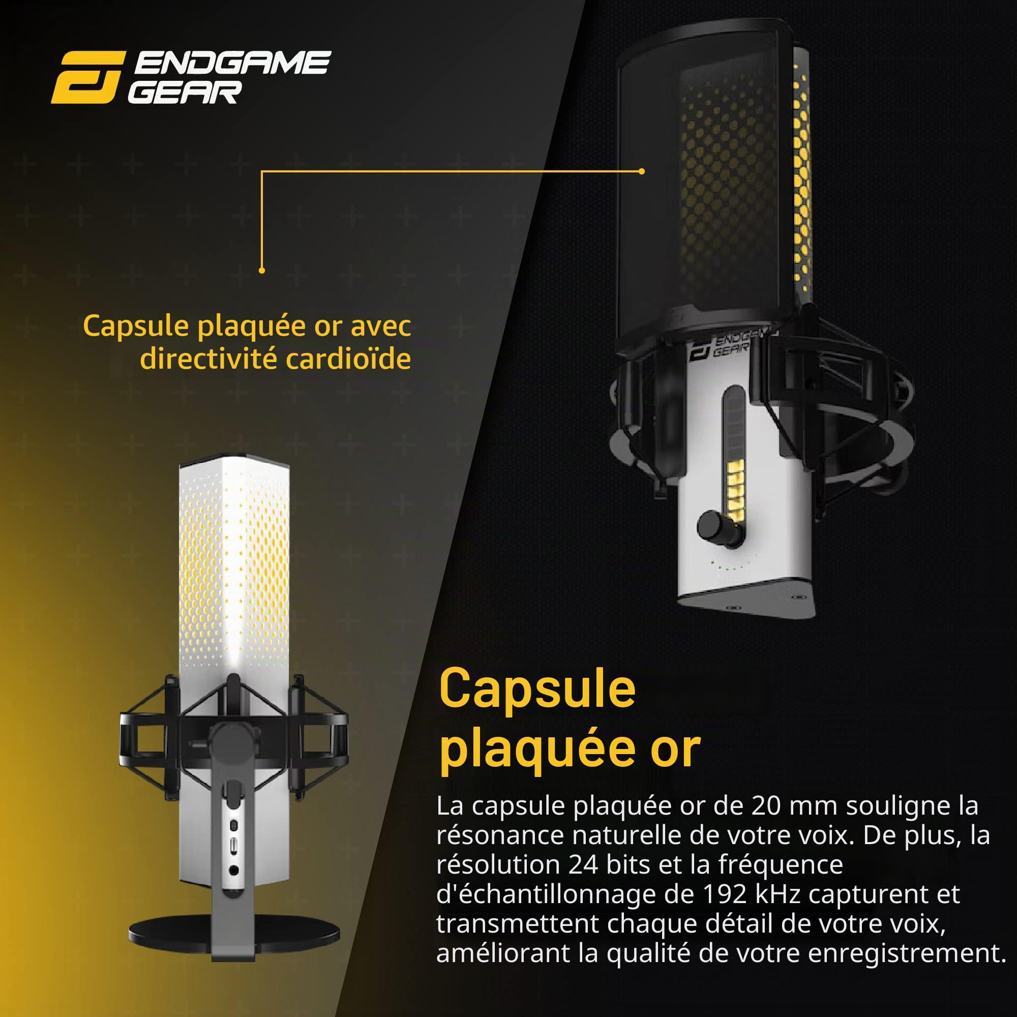 ENDGAME GEAR XSTRM Microphone USB PC Échantillonnage 192kHz 24bit de qualité Studio, Microphone Externe à réduction de Bruit IA et directivité cardioïde (Blanc)