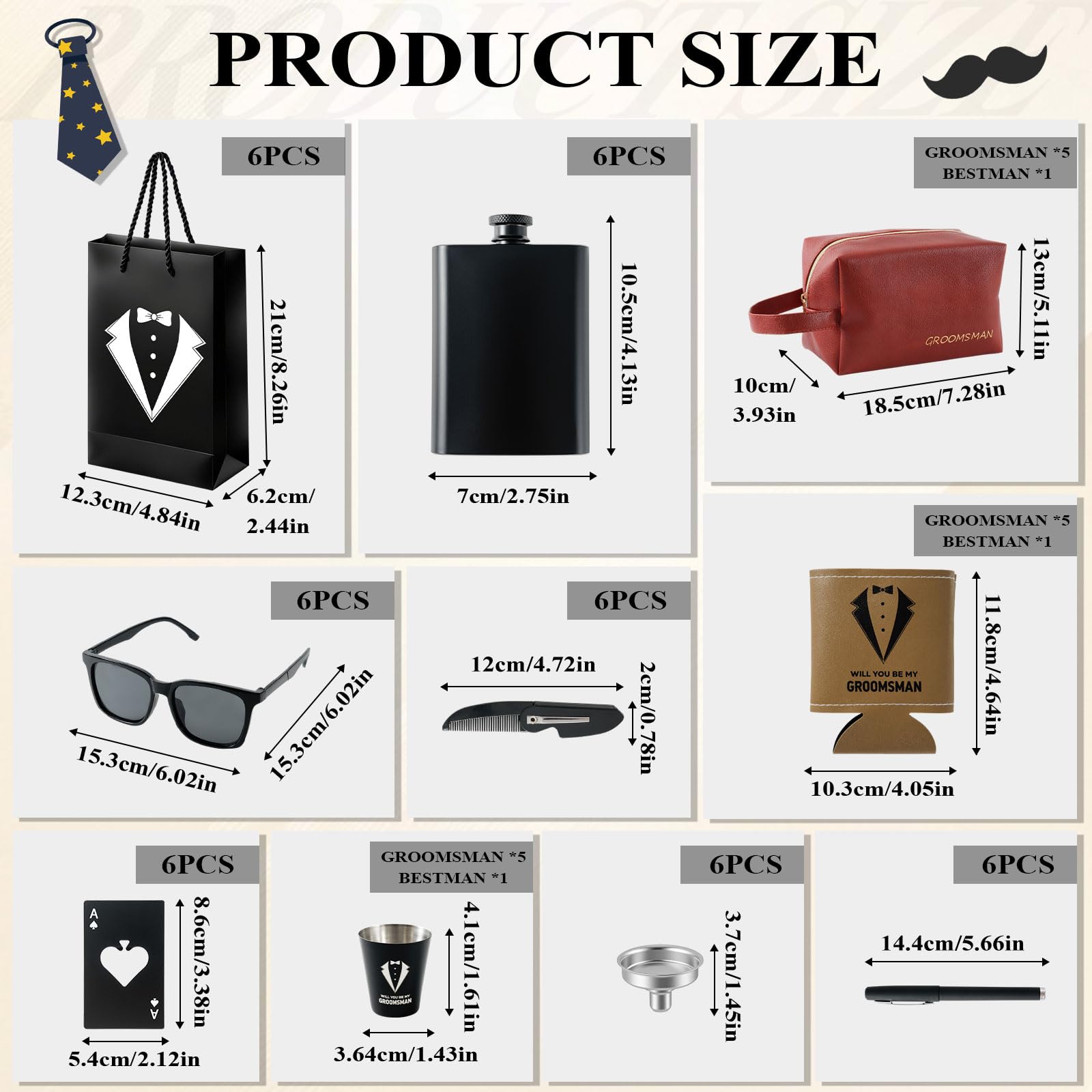 60 Pcs Groomsmen Proposal Gifts Set of 6 – Gift Bags with Shot Glasses Sunglasses PU Leather Toiletry Bag Bottle Opener Combs Coasters for Wedding Groomsman Best Man Bachelor Party
