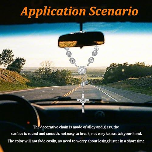 Miniatura 4 de Ziciner 2 rosarios de automóvil para espejo retrovisor, decoración personalizada para colgar en el espejo retrovisor, colgante de rosario para