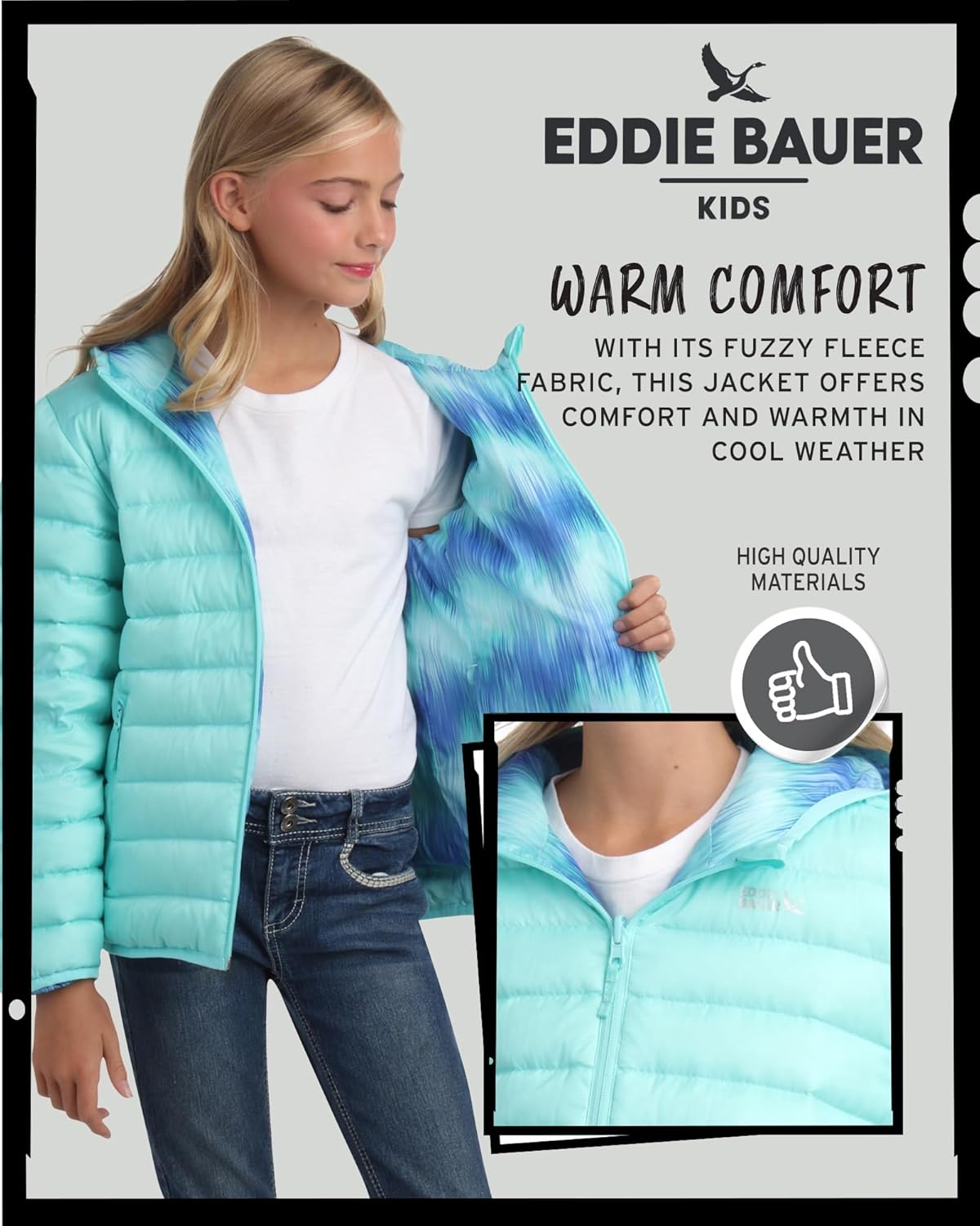 Eddie Bauer Girls' Jacket - CirrusLite Weather Resistant Down Coat for Girls - Insulated Quilted Bubble Puffer (3-20), Size 14-16, Aruba Blue - Reversible