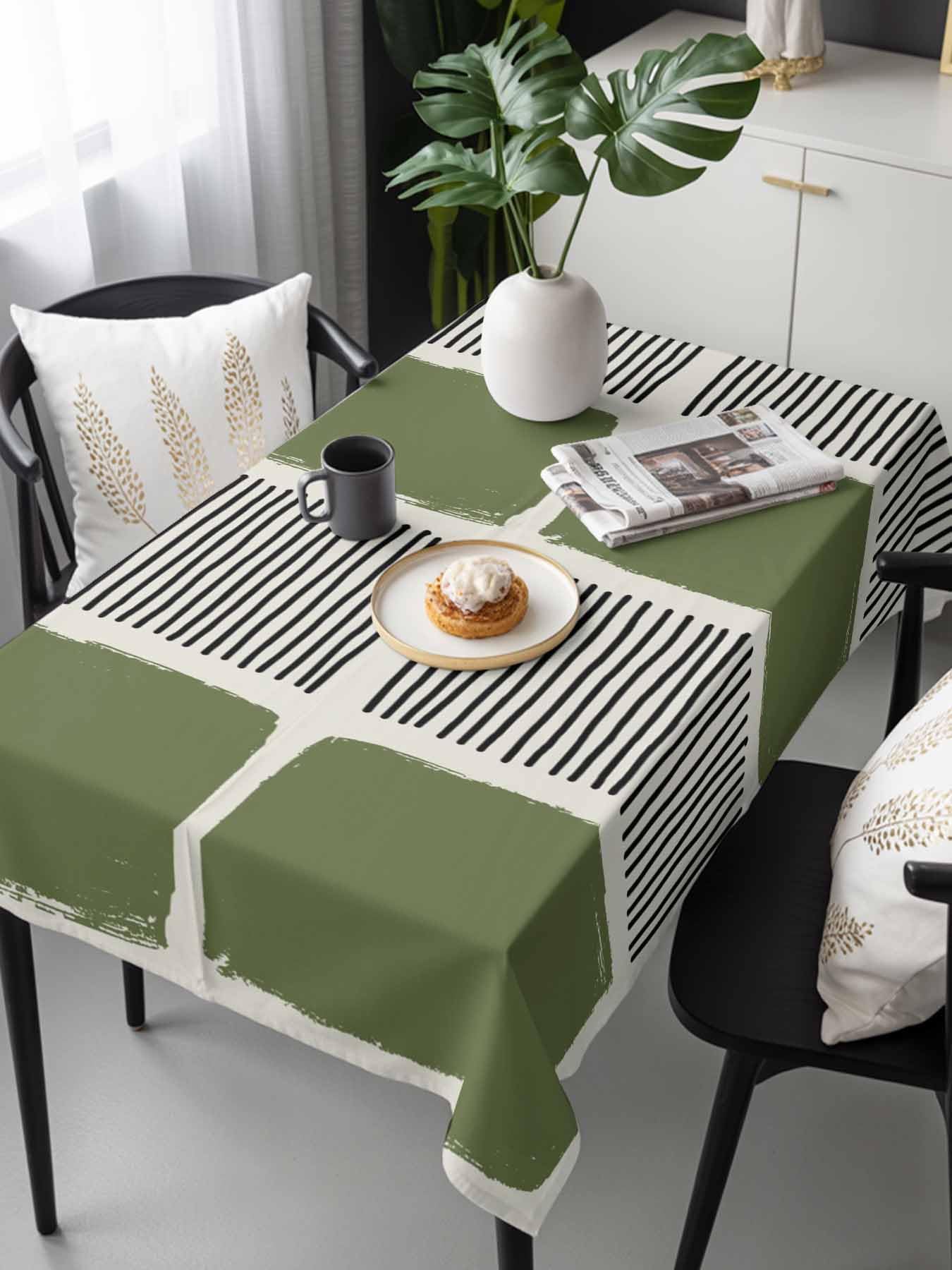 Mantel impermeable verde – Moderno arte abstracto a rayas, lavable, mantel de tela para restaurante y cocina, 137 x 274 cm, rectangular, decoración de mesa de comedor