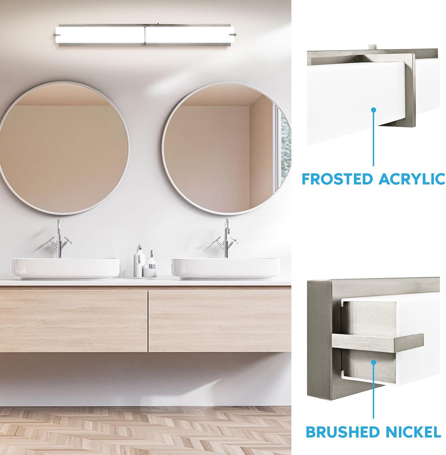 LUXRITE 36 Inch LED Vanity Lights Brushed Nickel Bathroom Light Fixtures 3CCT Selectable 3000K 4000K 5000K Modern Vanity Light Bar Over Mirror 30W 2100 Lumens Dimmable Damp Rated ETL Listed