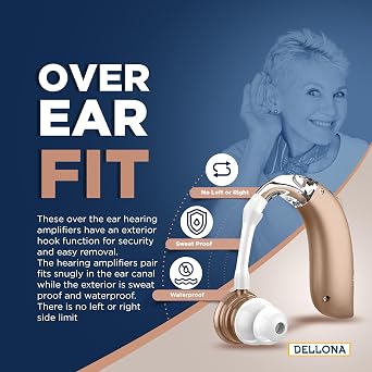 DELLONA High-Performance Hearing Aids for Seniors, OTC Rechargeable Hearing Aid for People with Severe Hearing Loss with Intelligent Noise Reduction (Pair), 4 Modes - Comfortable Hearing Aid devices for elderly, Over The Counter Hearing Aids (Beige)
