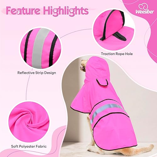 Vista 18 de Weesiber Impermeable para perro, impermeable reflectante para perro, con capucha, impermeable, ajustable, ligera, poncho para perros pequeños, Azul