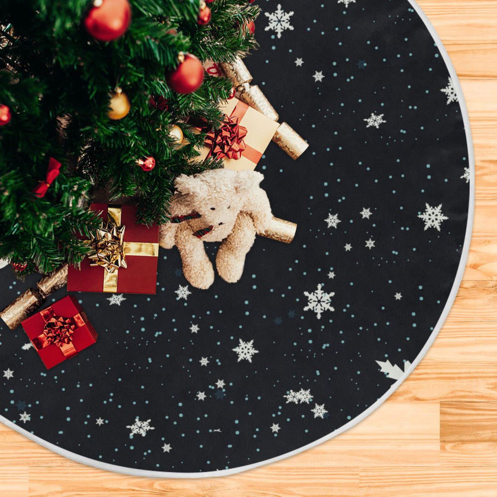 Gonna Per Albero Di Natale In Tela Con Fiocchi Di Neve E Scritta – MACTING, Decorazione Rustica - 3