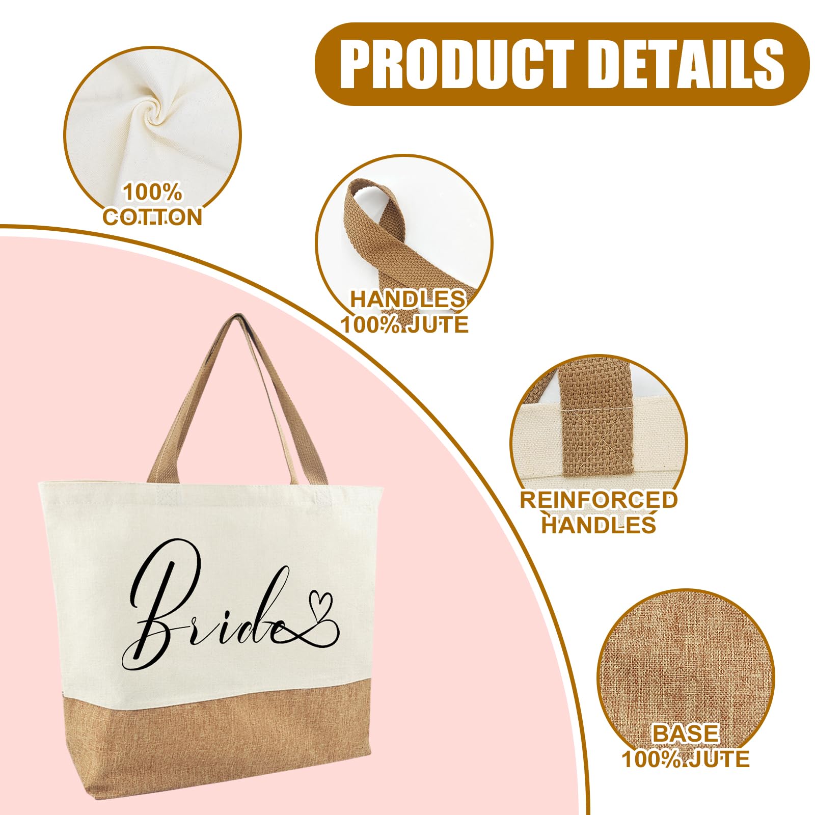 Weewooday Set 2 Cadeaux De Mariée Sac Fourre-Tout En Jute 35 X 25 X 13 Cm EVJF Tote Bag Avec Ruban Bride To Be Lunettes Nuptiales De Cu0153ur