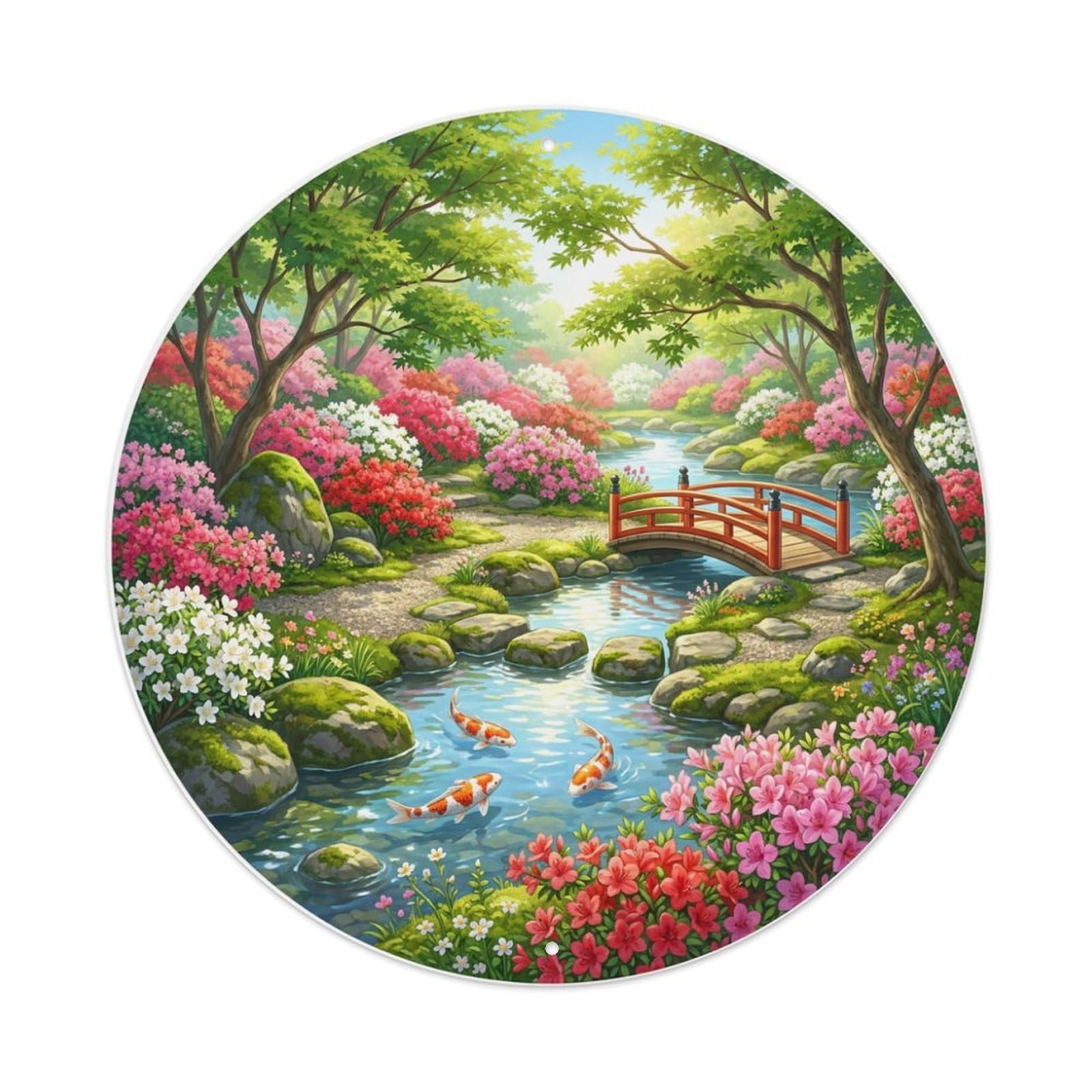 Tgrcjimh Style Metal Tin Sign Japanese Koi Fish Azalea Spring Vibrant Color