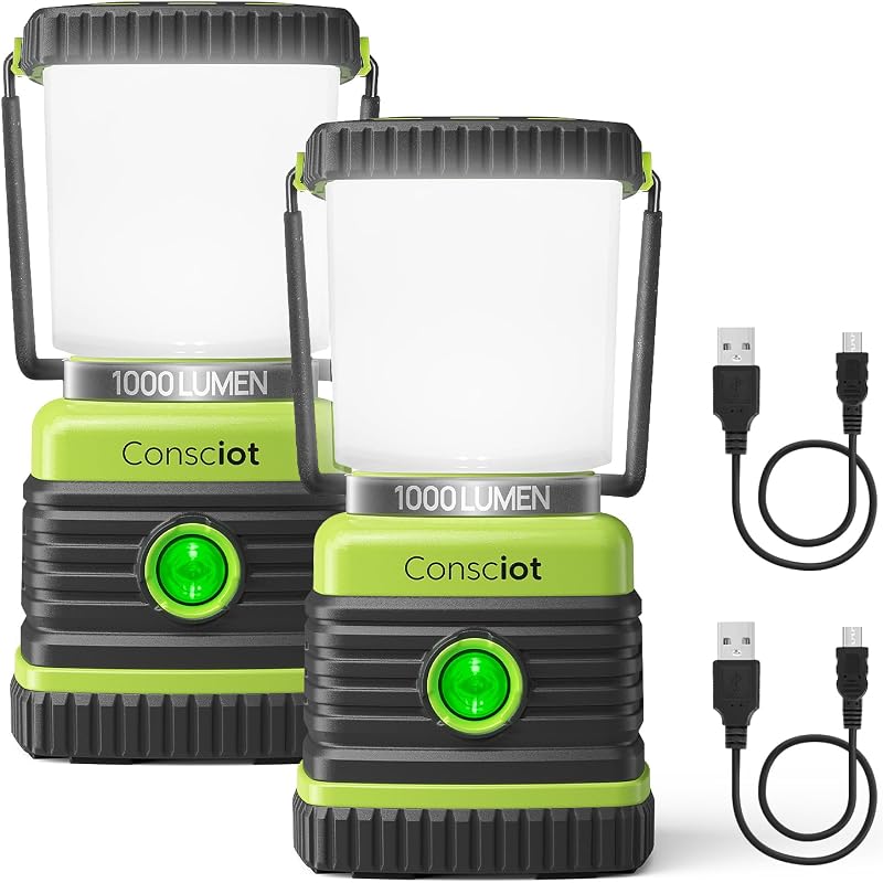 Consciot 1000LM LED Camping Lantern Rechargeable, 4 Light Modes, Dimmable | 4400mAh Portable Battery Pack, IPX4 Waterproof Tent Lights, Flashlight for Emergency, Power Outages, USB C Cable Included
