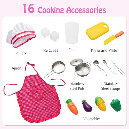 Miniatura 5 de HONEY JOY Juego de cocina para niños, cocina de madera para niños pequeños, microondas, utensilios de cocina, lavadora, campana extractora, juego de