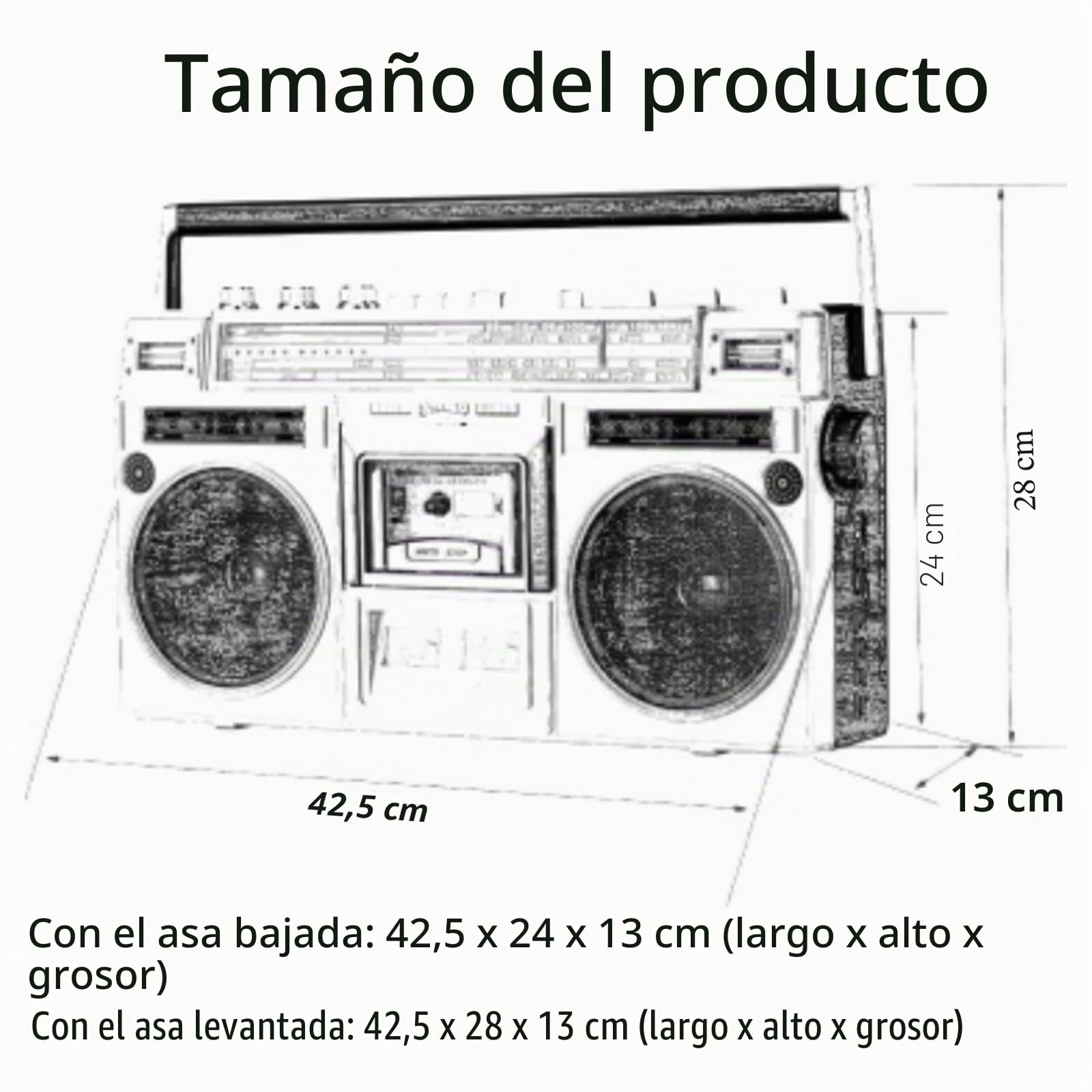 Reproductor de CD estilo retro clásico de los años 80, casete portátil/radio, 10 m de transmisión, compatible SD/USB, 2 altavoces, para reuniones