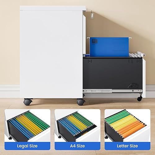 Vista 37 de MIIIKO Archivador de 3 cajones, archivador de metal con ruedas enrollables de bloqueo, almacenamiento de oficina debajo del escritorio, cajones Negro