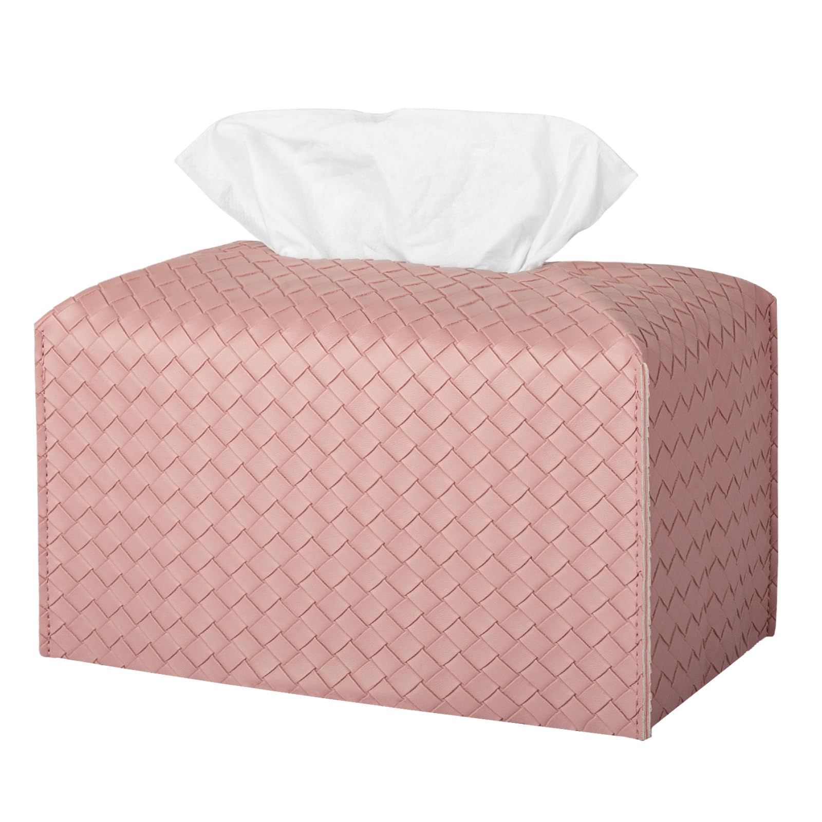 Tissue Box Cover PU Leather Tissue Holder Square Facial Tissue Case Facial Paper Organizer Dispenser for Bathroom, Vanity Countertop, Tabletop, Car, Rectangle, Pink