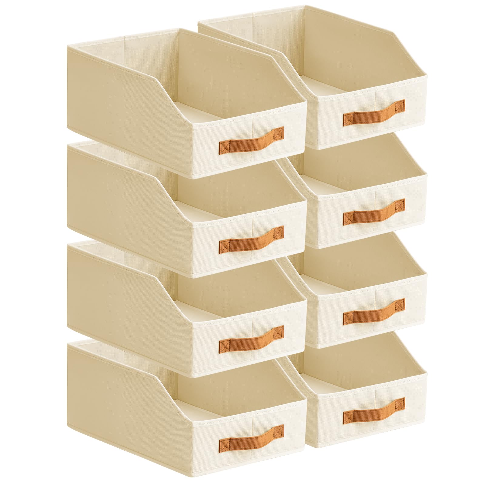 Homsorout Fabric Storage Bins for Organizing - 8 Pack Large Trapezoid Collapsible Storage Bins with Front Handle, Closet Organizers and Storage for Bedroom, Home Shelves, Small Spaces, Beige