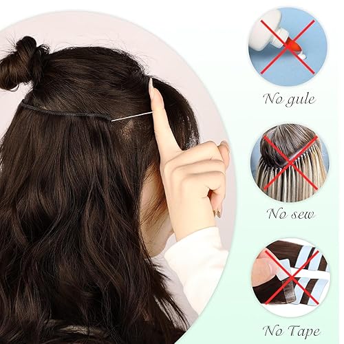 Miniatura 7 de MORICA Extensiones de Cabello Halo de 20 Pulgadas, Mezcla Marrón Claro y Rubio Ceniza, Extensiones de Cabello Invisibles con Alambre, Cabello