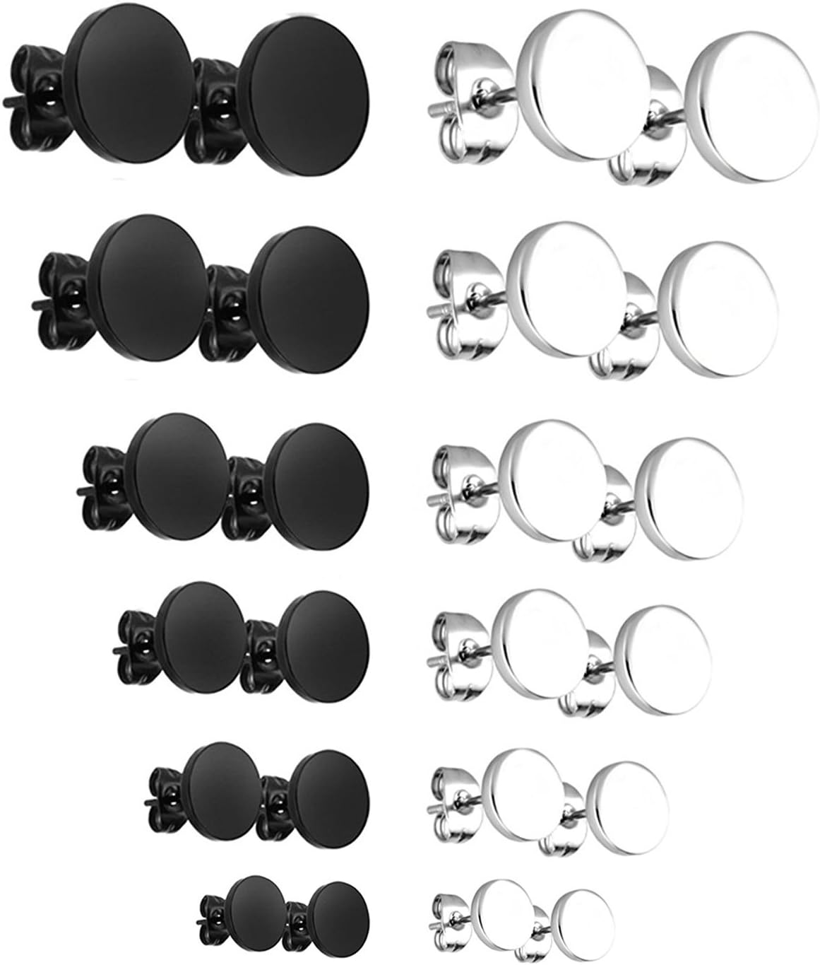 Elegel 12 pairs Stainless Steel Silver Gold Unisex Illusion Round Stud Earrings Men Women Diameter 3-8mm Christmas Present Gift Mather Daughter Girlfriend