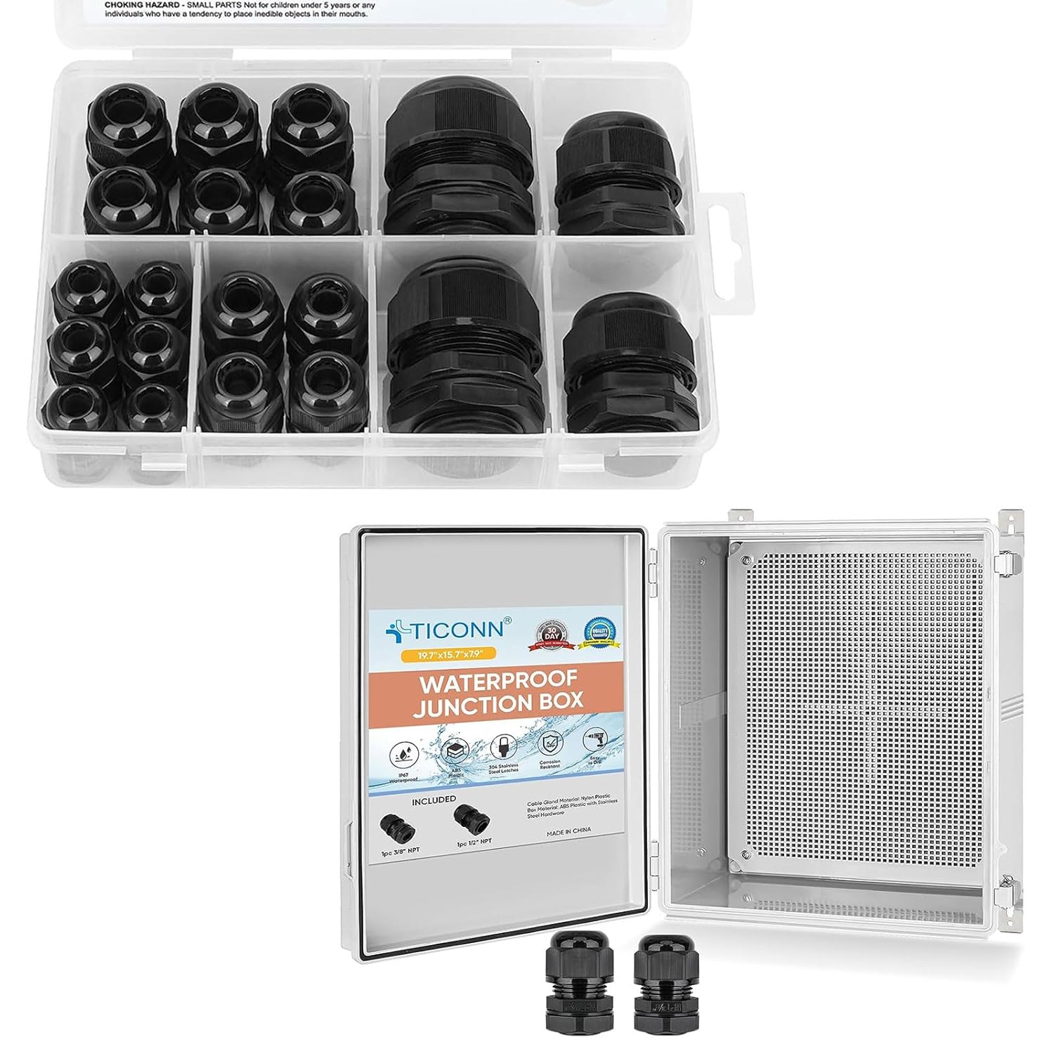 TICONN Waterproof Electrical Junction Box IP67(OffWhite)+ 20 Pcs IP68