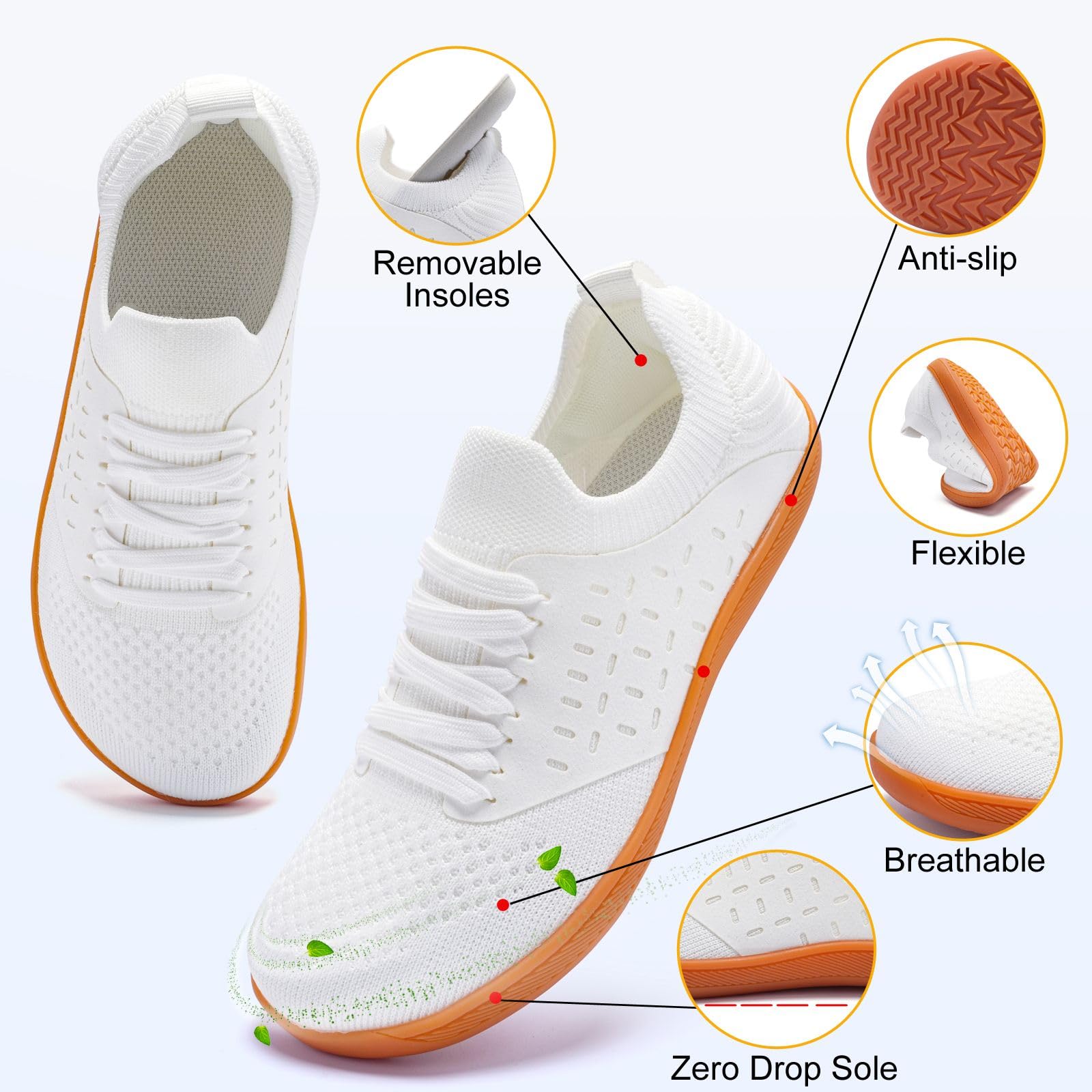 Scarpe da ginnastica a piedi nudi da donna, con punta larga, senza goccia, leggere e comode, casual