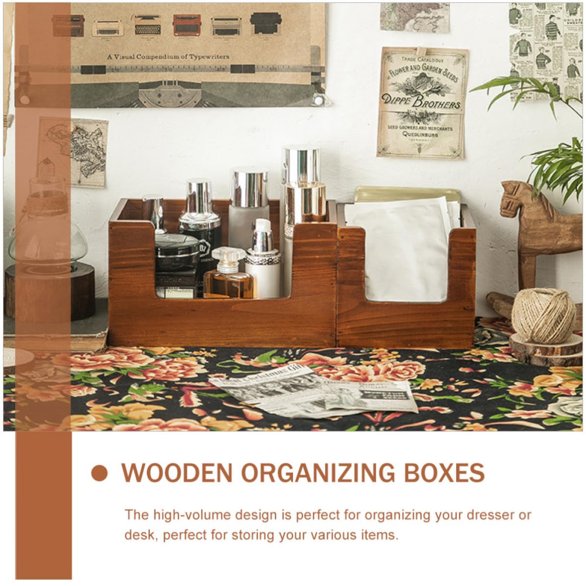 Alasum Juego de 2 Cajas Organizadoras de Maquillaje de Madera Color Café, Almacenamiento Ecológico y Compacto para Cosméticos en Escritorio y Hogar