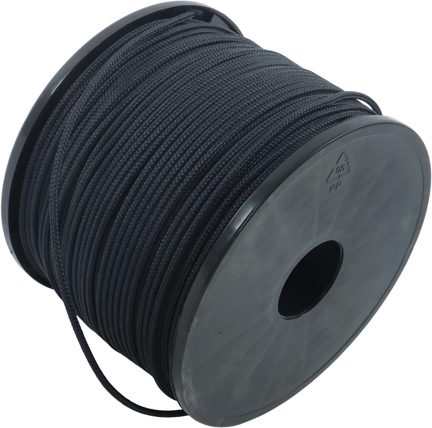 findmall 1/8" 500ft with Spool Black Dacron Polyester Rope Multipurpose, Lightweight, Guard Weather Cord for Outdoor/Indoor Use and DIY Projects