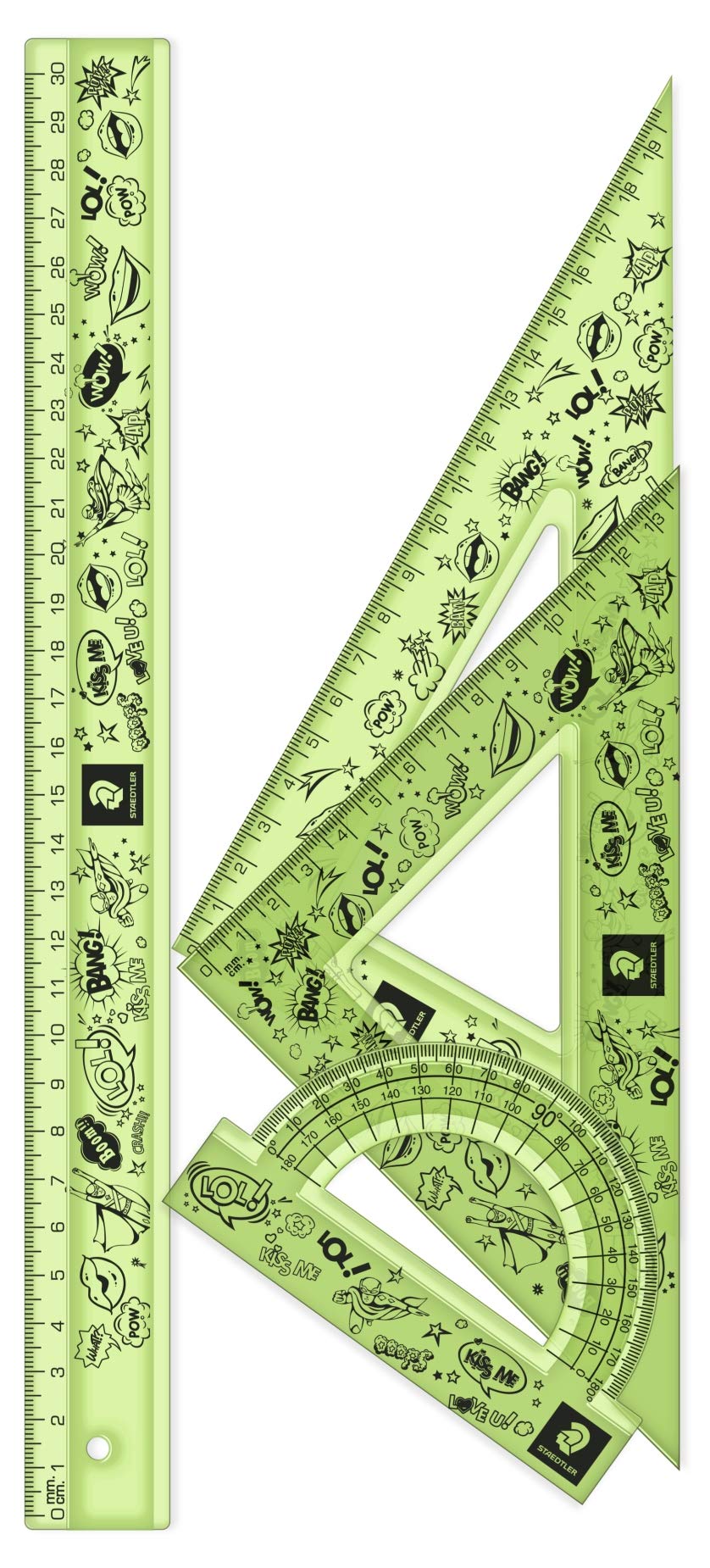 Set De Géométrie Staedtler 569 - Règle 30cm, Rapporteur, équerres - Plastique Flexible Incassable - Couleurs Assorties