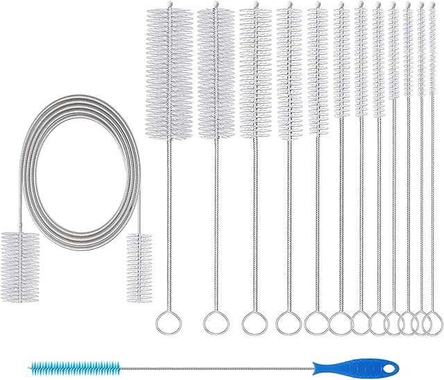 Cleaning Brush Set, Long Flexible Pipe Brush and 12Pcs Tube Brush Kettle Spout Brush Pipe Cleaners Cleaning Brush for Home Kitchen Drain Pipe