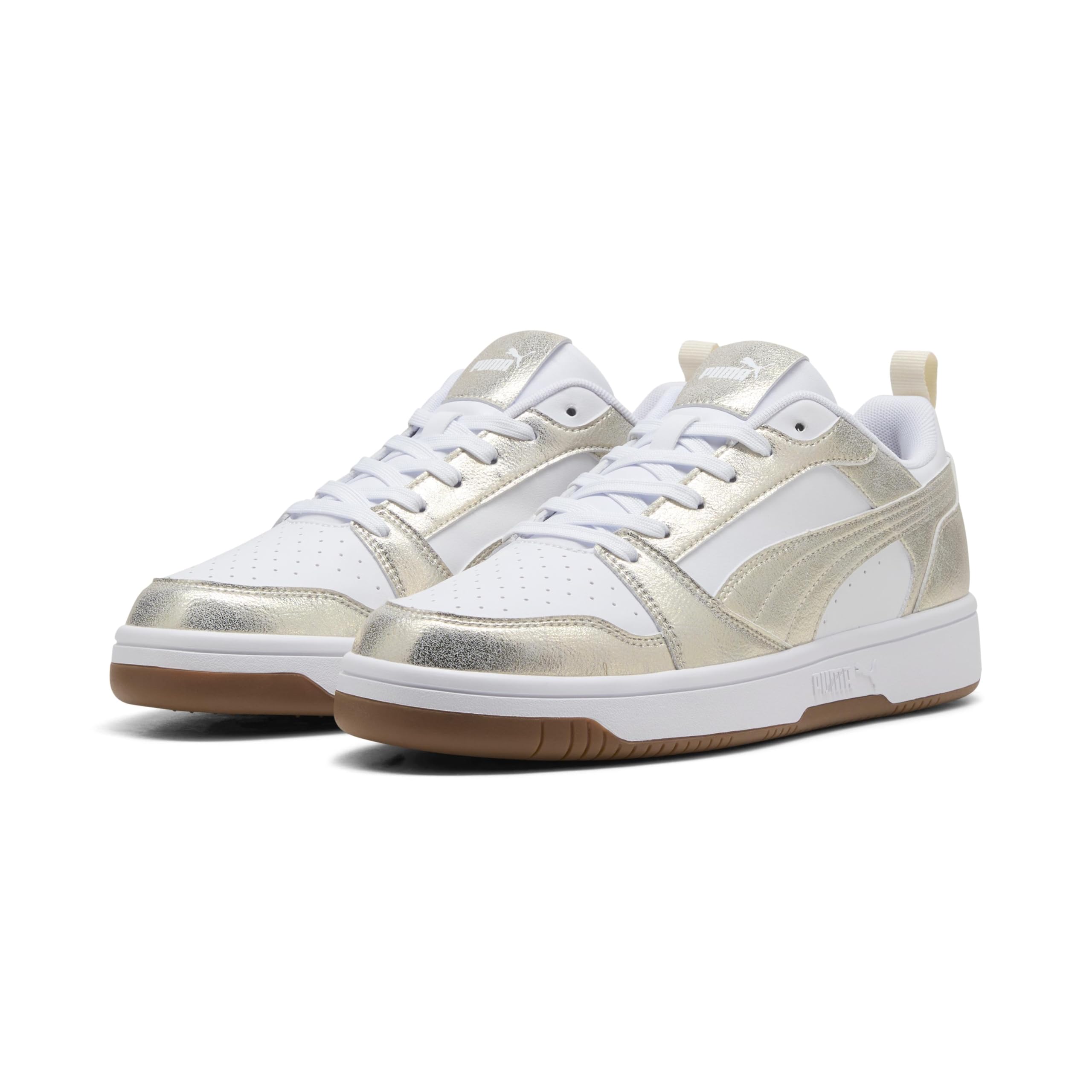 Rebound v6 Low Metallic Kadın Spor Ayakkabı, White-Alpine Snow-PUMA Gold, 36