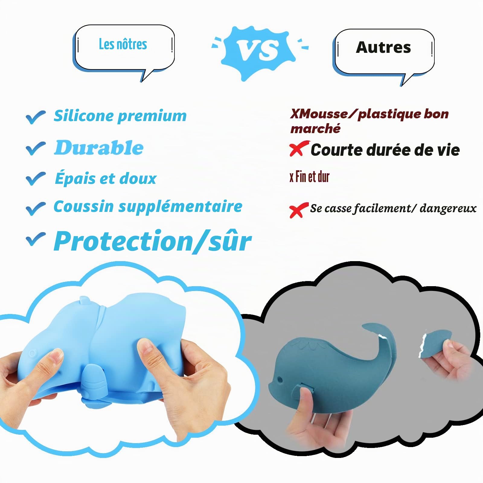 Housse de Robinet de Baignoire, Housse de Bec de Baignoire pour Enfants et Tout-Petits - Protection de La Bouche de Robinet D'eau de Dessin Animé Hippopotame