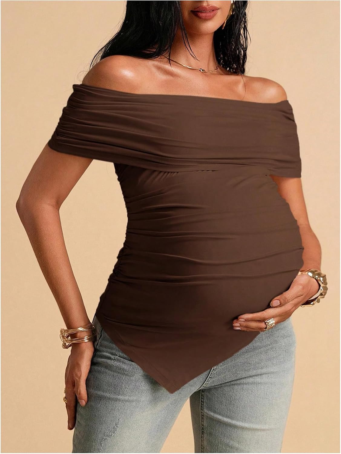 MakeMeChic Women's Maternity Clothes Off The Shoulder Pregnancy Tops