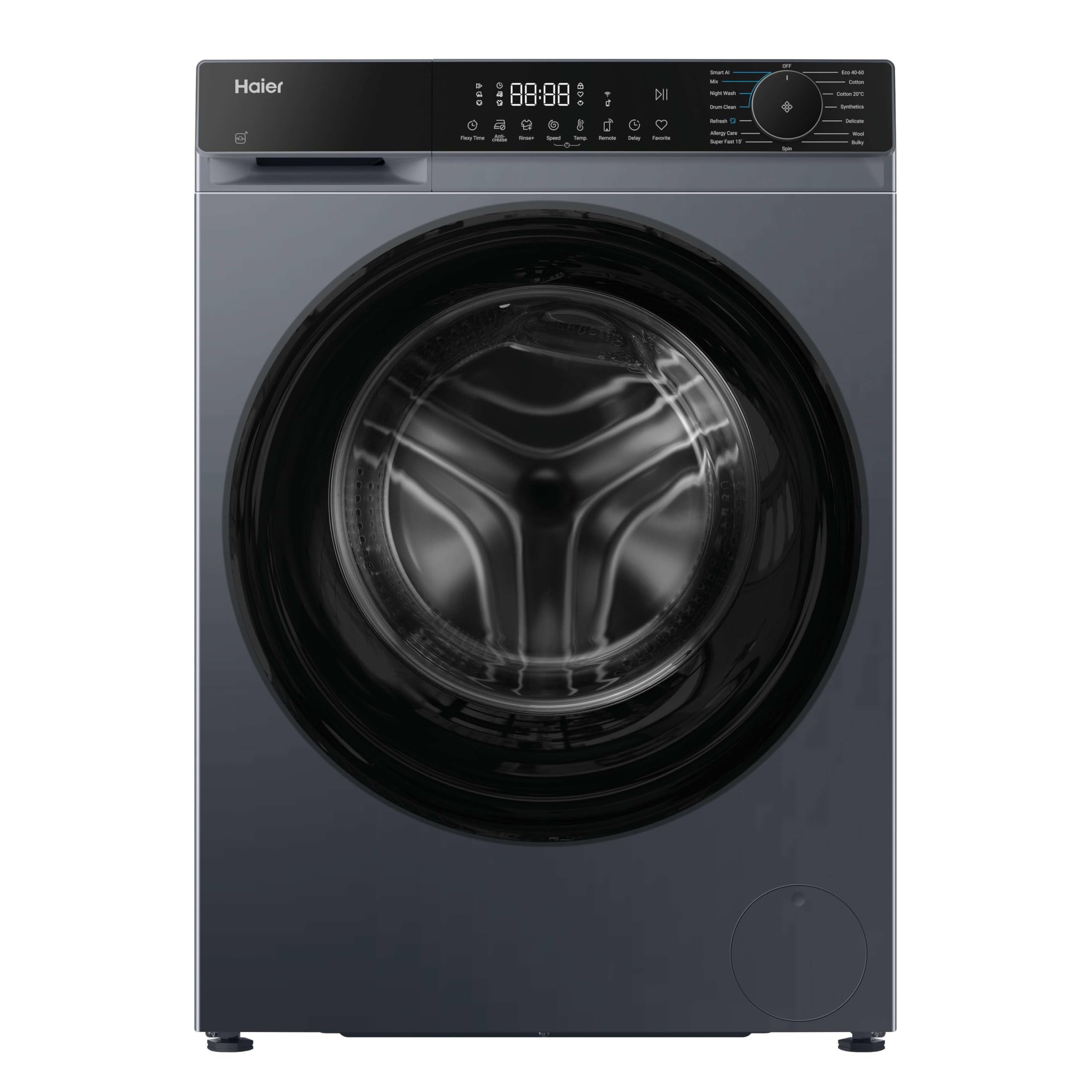 Haier X Series 5 13kg Freestanding Washing Machine, 1400 RPM, A -20% Rated, Smart AI Cycle, hOn App, 15 Programmes, Smart Dual Spray, Graphite & Black Door, 64x60x85 cm - HW130-BP14357GUUK