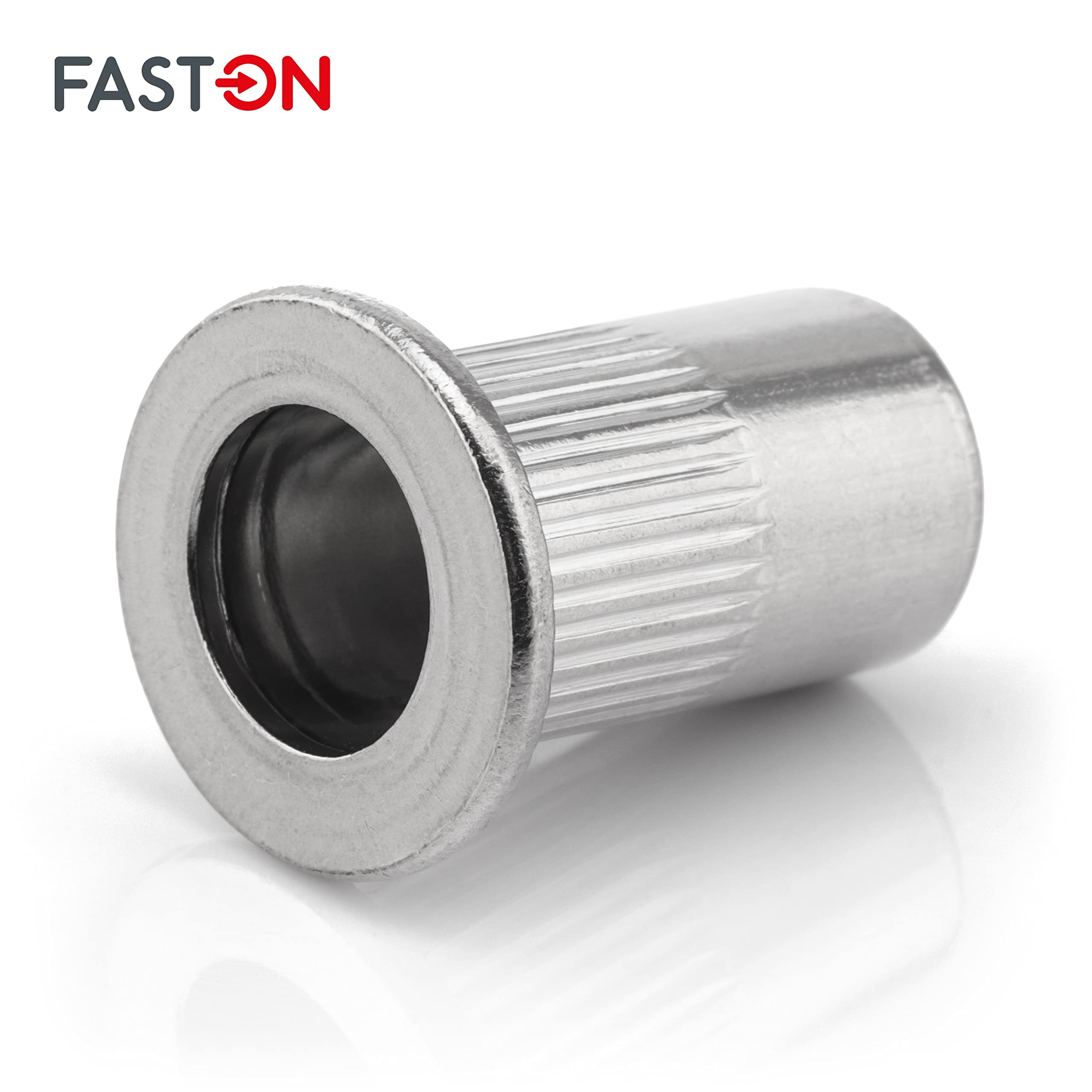 FASTON® Flachkopf Einnietmuttern Rundschaft M10x22 mm Edelstahl A2 V2A (50 Stück) Blindnietmutter Blindmuttern Rund Gewinde Offen Gerändelt Nietmuttern Gewindenieten