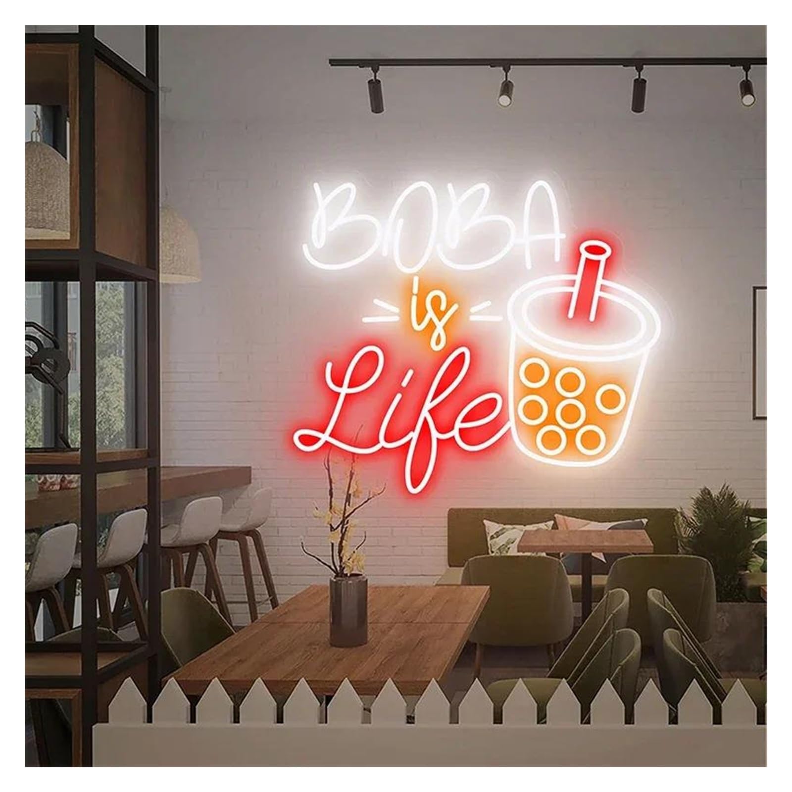 Shouxi F Sign Lamp Boba Is Life Neon Sign Bubble Tea Milk Tea Drinks Coffee Bar Shop Wall Decor Business Restaurant Welcome Sign(,60Cm)