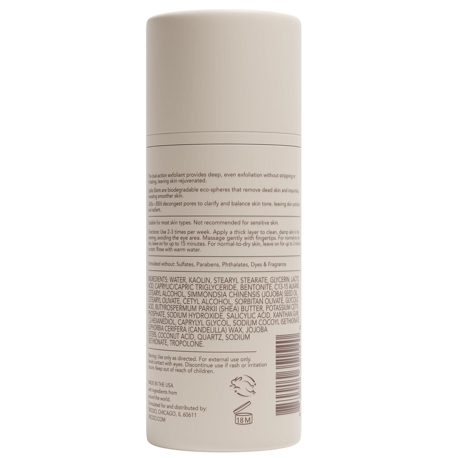 Tricoci Exfoliating Face Scrub, Pore Clarifying Kaolin Clay Exfoliator with AHA, BHA and Jojoba Esters, For Oily and Combination Skin, Daily Skin Care for Men and Women, Fragrance-Free, 3.4 Fl Oz