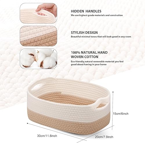 Miniatura 2 de Sawysine 6 cestas tejidas de cuerda de algodón para organizar cestas de almacenamiento, cestas de cuerda con asas para mantas, juguetes, sala